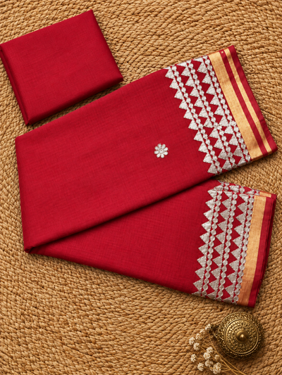 Shagun Kota Doria Gota Patti Saree Ruby Red