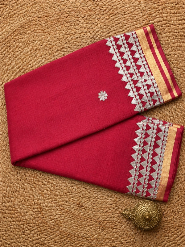 Indiehaat | Kota Doria Saree Gota Patti Buti Embroidery Red