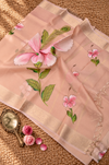 Indiehaat | Kota Doria Semi Silk Saree Hand Painting Pink