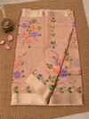 Indiehaat | Kota Doria Semi Silk Saree Hand Painting Peach