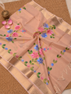 Indiehaat | Kota Doria Semi Silk Saree Hand Painting Pink