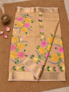 Indiehaat | Kota Doria Semi Silk Saree Hand Painting Gold