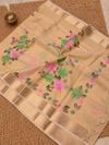 Indiehaat | Kota Doria Semi Silk Saree Hand Painting Beige