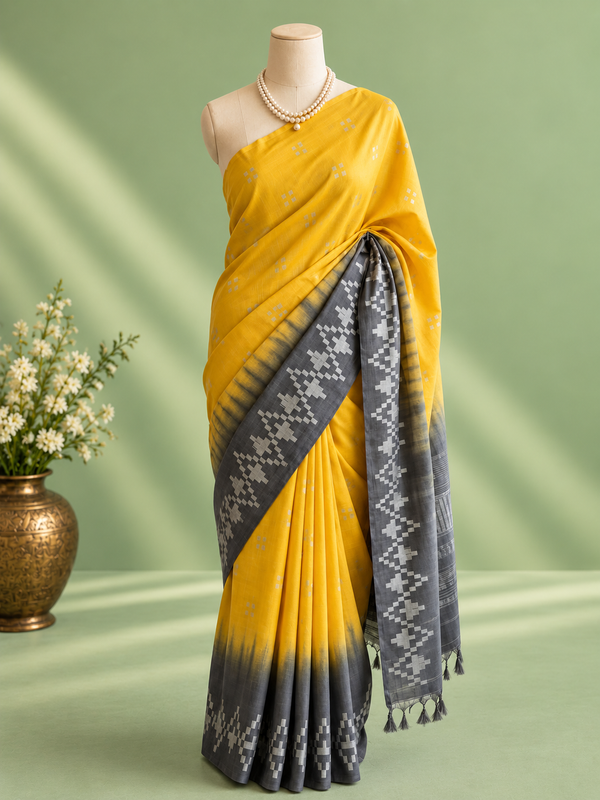 Indiehaat | Kota Silk Saree Jacquard Weaving Yellow