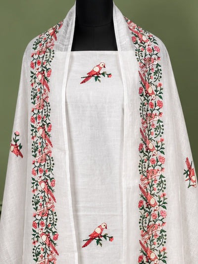 Indiehaat | Pure Linen Embroidered Suit Set White