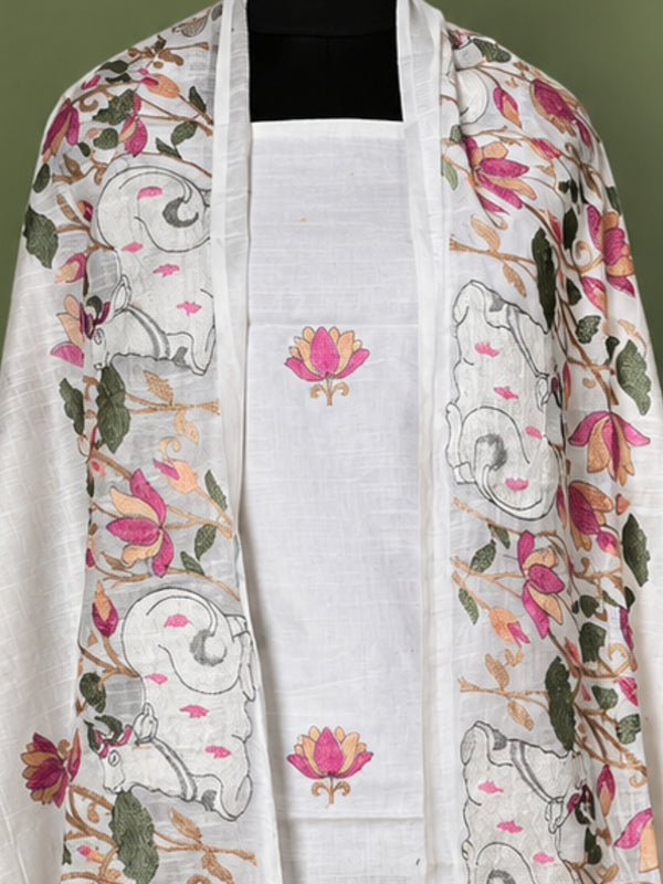 Indiehaat | Pure Linen Embroidered Suit Set White