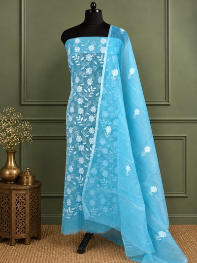 Phuljhari Kota Doria Gota Patti Suit Set (T+D) Sky Blue