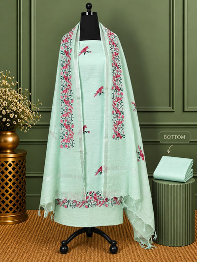 Indiehaat | Pure Linen Embroidered Suit Set Green