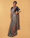 Earthy Pure Linen Kantha Work Gray Saree