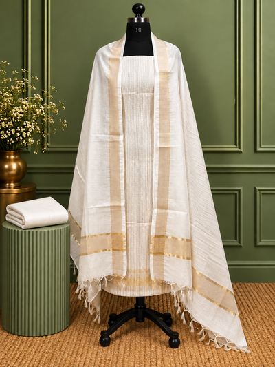 Zari Roop Kota Silk Zari Woven Suit Set Cool White