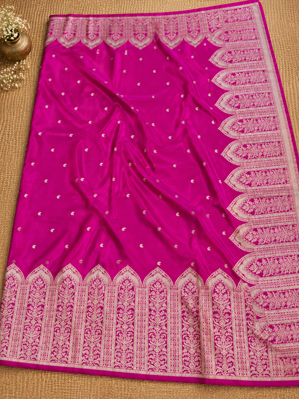 Indiehaat | Mashru Banarasi Silk Saree Pink | Brocade Weaving