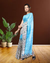 Half Dye Half Print Kota Silk Saree Summer Sky Blue