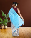 Half Dye Half Print Kota Silk Saree Summer Sky Blue