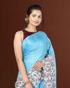 Half Dye Half Print Kota Silk Saree Summer Sky Blue