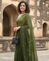 Indiehaat | Pure Mul Cotton Sequin Saree Green