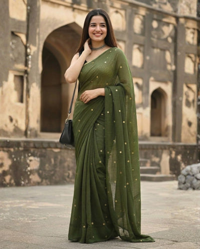 Indiehaat | Pure Mul Cotton Sequin Saree Green