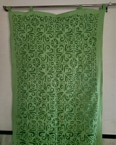 Airy Handcrafted Green Applique Curtain (Set of 2)