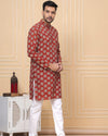 Indiehaat | Royal Reflection BlockPrinted Cotton Kurta Pyjama Classic Maroon