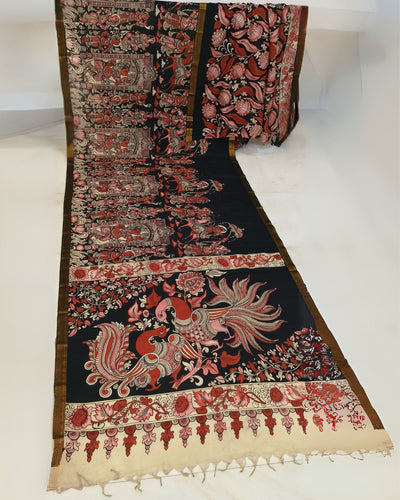 Indiehaat | Mangalagiri Handpainted Silk Saree Black