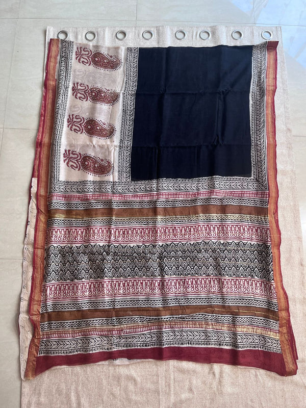 Black Kalamkari Chanderi Silk Saree | Indiehaat