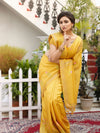Poised Silk Linen Embroidered Mustard Saree