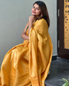 Gleaming Pure Tissue Linen Yellow Handdyed Saree