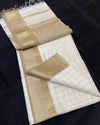 Indiehaat | Pure Maheshwari Silk Kosa Pallu White Saree