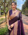 Indiehaat | Banarasi Jaal Katan Silk Zari Woven Wine Saree