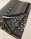 Indiehaat | Blockprint Chanderi Silk Saree in Black & White | Elegant Monochrome Saree