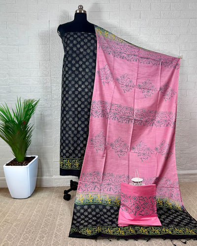 Katan Silk Surreal Blockprint Black Suit