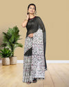 Half Dye Half Print Kota Silk Saree Black & White