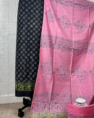 Katan Silk Surreal Blockprint Black Suit