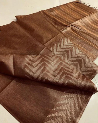 Joyful Silkmark Certified Chanderi Silk Brown Saree