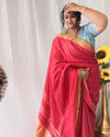 Ornate Handwoven Pure Linen Red Saree