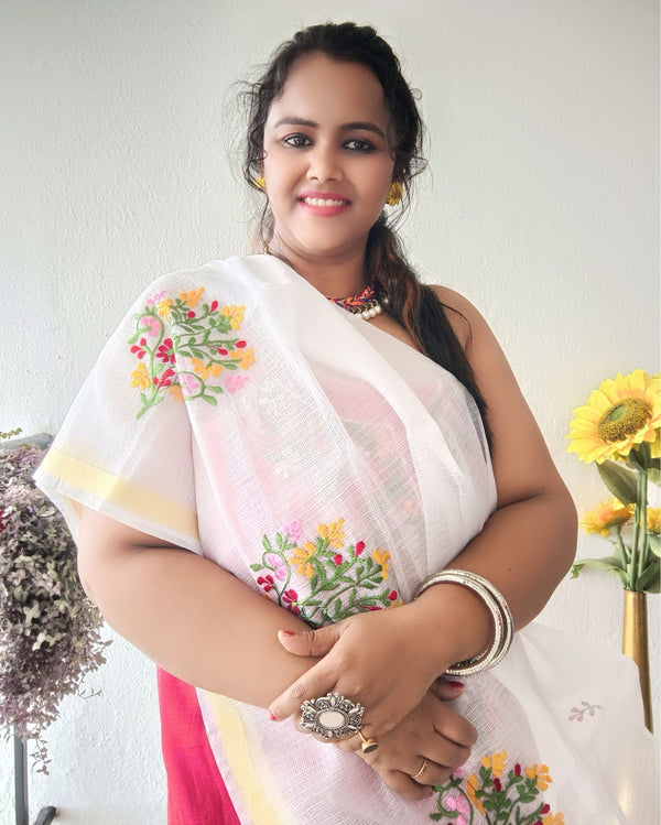 Kota Doria Red Suit Material 2 Piece Embroidered (Only Top and Dupatta)-Indiehaat