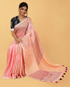 Whispering Pure Linen Kantha Work Peach Saree