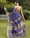 Indiehaat | Maheshwari Silk Saree  Royal Blue Color Check Design with Running Blouse