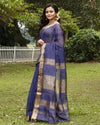 Indiehaat | Maheshwari Silk Saree  Royal Blue Color Check Design with Running Blouse
