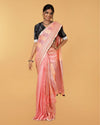 Whispering Pure Linen Kantha Work Peach Saree