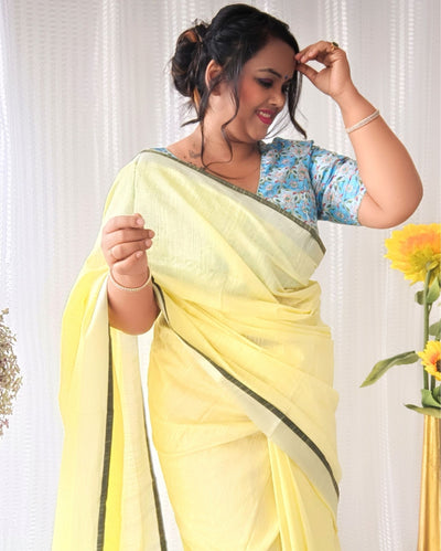 Ethereal Pure Linen Hand Dyed Yellow Saree