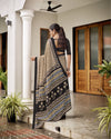 Indiehaat | Blockprinted Mul Cotton Beige Saree