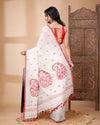 Indiehaat | Mulmul Cotton White Saree Jamdani Weaving