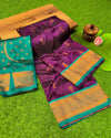 Indiehaat | Paithani Silk Meenakari Buti Embroidery Saree Purple