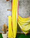 Slub Linen Saree Yellow Color Hand Dyed with Contrast Blouse-Indiehaat