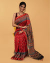 Ajrakh Printed Fire Brick Red Chanderi Silk Saree