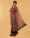 Ajrakh Printed Fire Brick Red Chanderi Silk Saree