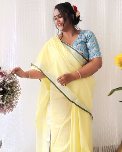 Ethereal Pure Linen Hand Dyed Yellow Saree