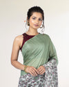 Half Dye Half Print Kota Silk Saree Granny Smith Green