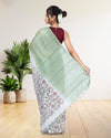 Half Dye Half Print Kota Silk Saree Granny Smith Green