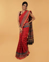 Ajrakh Printed Fire Brick Red Chanderi Silk Saree